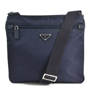 Prada crossbody shoulder bag Navy Blue silver nylon
